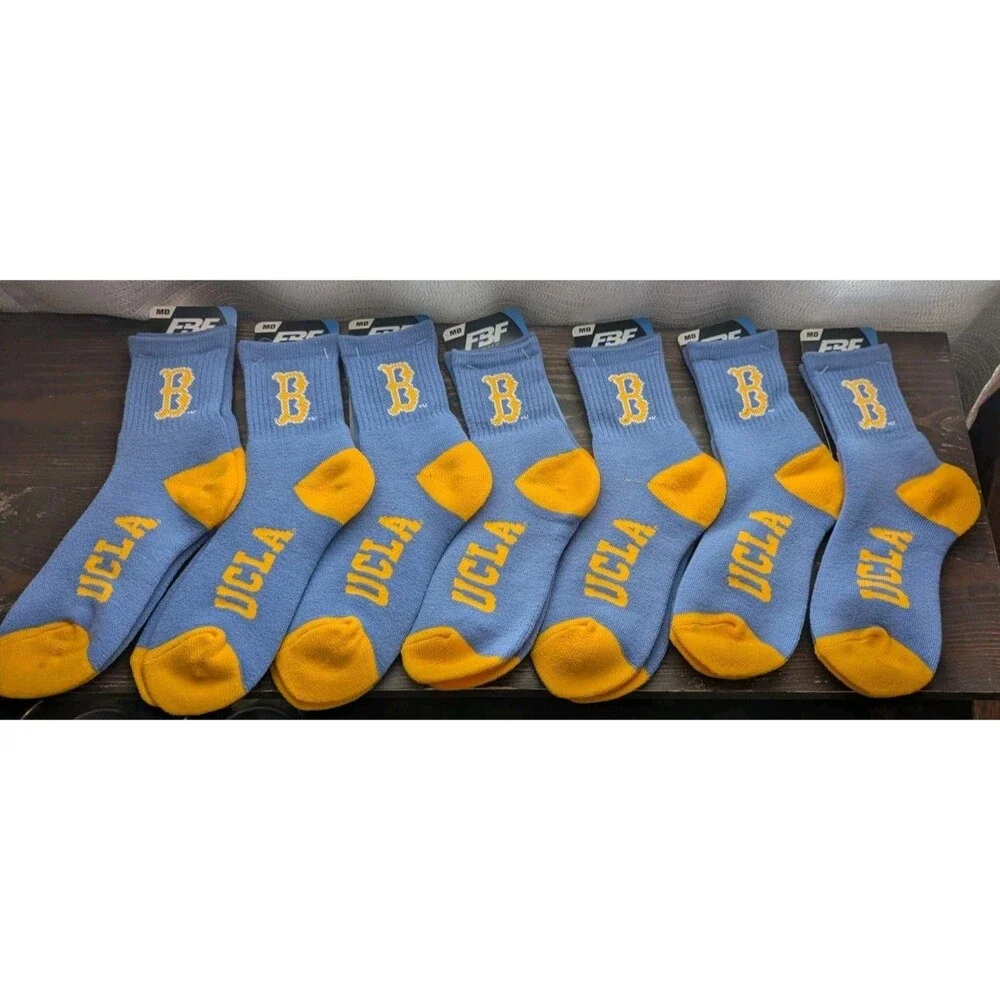 7x Pair UCLA Bruins Licensed Socks Size Medium Men 5-10 Blue Yellow Crew NWT